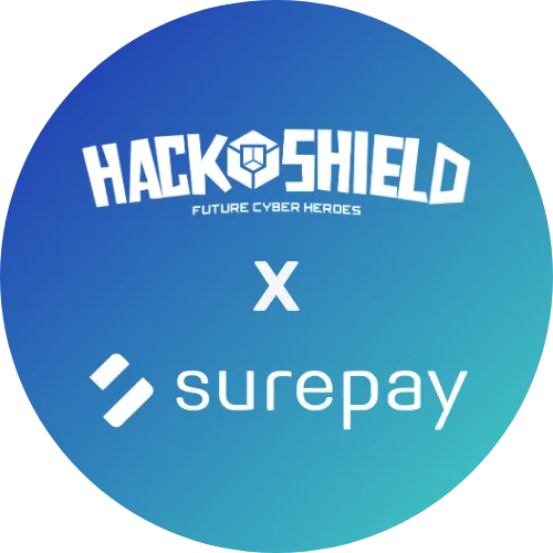 Logo’s van HackShield en SurePay naast elkaar, die de nieuwe samenwerking voor veiligere online betalingen symboliseren.